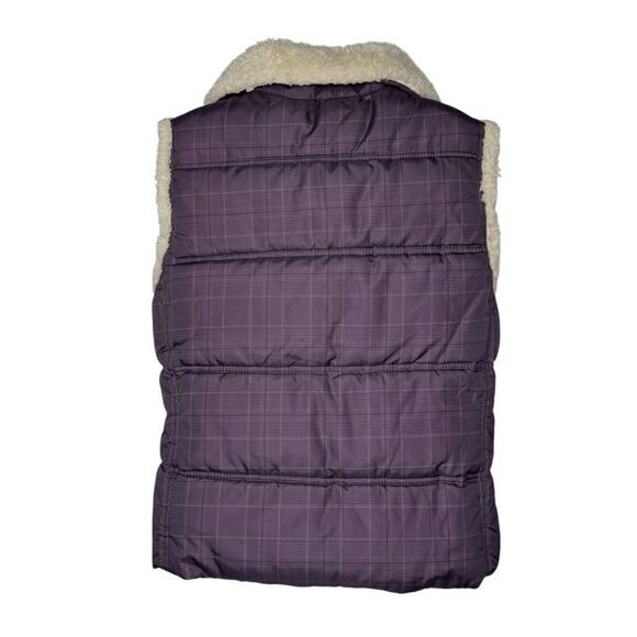 Big Chill Puffer Vest Plaid Sherpa Faux Fur Trim Jacket - Picture 2 of 8